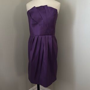Max and Cleo Purple Pleated Fan Strapless Mini Dress Sz 6
